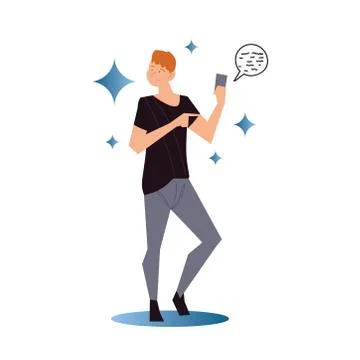 Man using smartphone chatting speech bubble Stock Illustration