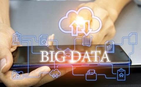 Man using smartphone with cloud computing diagram displayed in cloud techno.. Stockfoto's