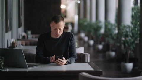 Man Using Smartphone For Communication, Reading News And Working, Portrait Of Stock Footage 248508479