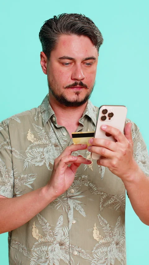 Man using smartphone credit card pressing pay button for online shopping or Stock Footage 316241924