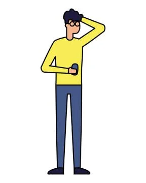 Man using smartphone device on white background Illustrazione stock