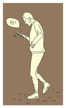 Man using smartphone flat design cartoon Stock Illustration