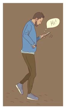 Man using smartphone flat design cartoon Stock Illustration