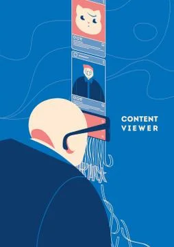 Man using smartphone as a glasses to view blog feed in social media. Stock Illustration