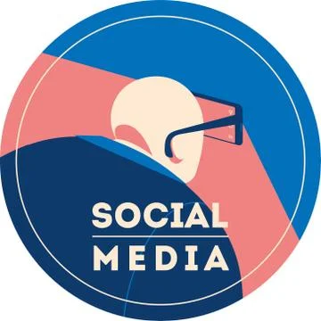 Man using smartphone as a glasses to view blog feed in social media. Stock Illustration