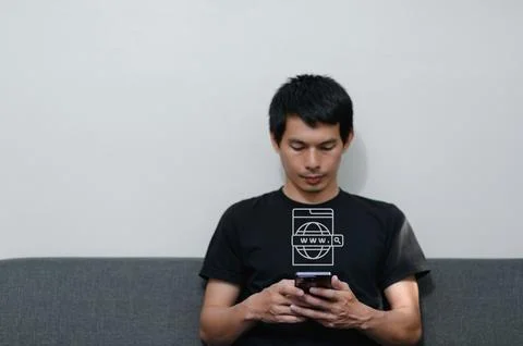 Man Using Smartphone with Internet Domain Concept Illustration Фото