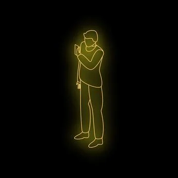 Man using smartphone neon sign on black background Stock Illustration