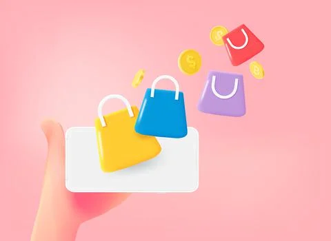Man using smartphone for online shopping. 3d vector illustration Stock Illustration