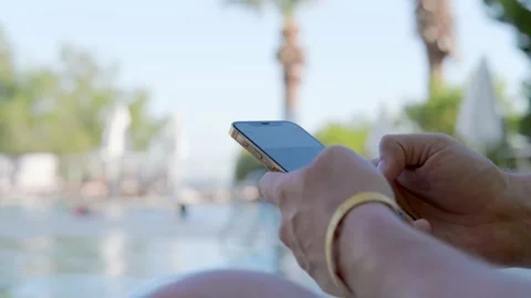 Man using smartphone pressing finger, reading social media internet, typing text Video stock 231598797