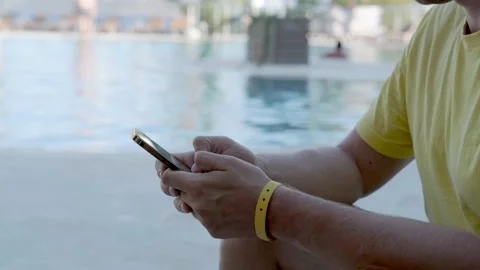 Man using smartphone pressing finger, reading social media internet, typing text Video stock 231598878