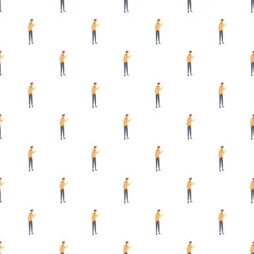 Man using smartphone seamless pattern representing digital addiction 스톡 일러스트
