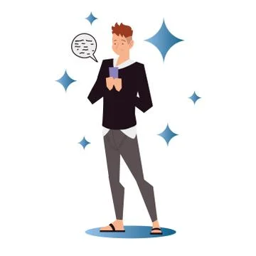 Man using smartphone sending sms connected by internet Stock Illustration