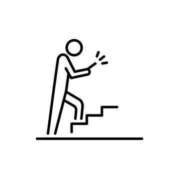 Man using smartphone on the stairs icon business people icon simple line flat Stock Illustration