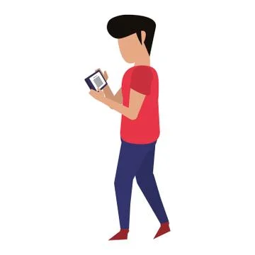 Man using smartphone technology cartoon 스톡 일러스트