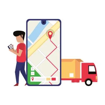 Man using smartphone technology cartoon Illustrazione stock