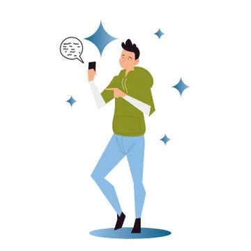 Man using smartphone texting technology Stock Illustration