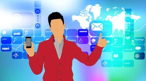 Man using smartphone. Vector Stock Illustration