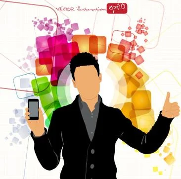 Man using smartphone. Vector Stock Illustration