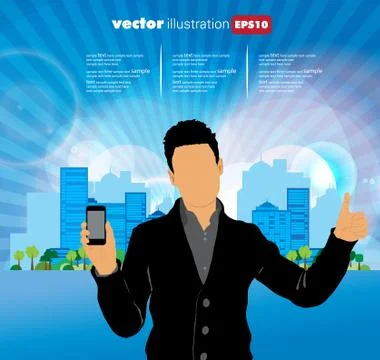 Man using smartphone. Vector Stock Illustration