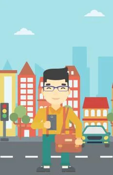 Man using smartphone vector illustration Illustrazione stock