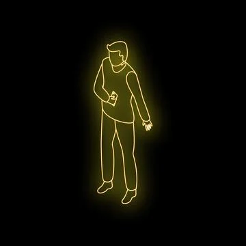 Man using smartphone walking in neon light style 스톡 일러스트