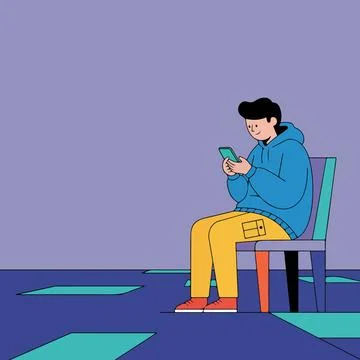 Man Using Smartphone While Sitting on Chair 스톡 일러스트