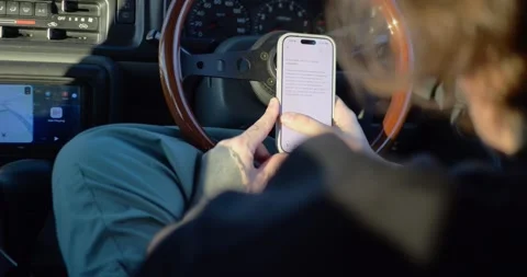 Man using a smartphone to write notes, check work emails, or send... Stockbeeldmateriaal 347409312