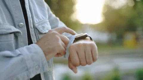 Man Using Smartwatch Outdoors Stock Footage 315145063