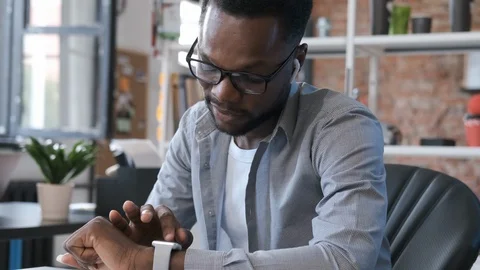 Man using smartwatch touchscreen wearable technology device. Closeup Stock Footage 116340940
