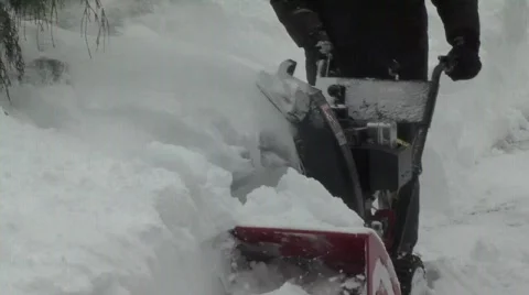 Man Using Snow Blower in Deep Snow 5 Stock Footage 586958