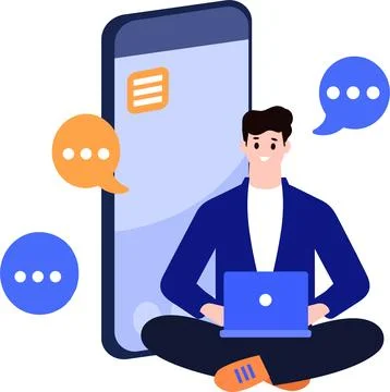 A man using social media  in flat style isolated on background イラスト素材