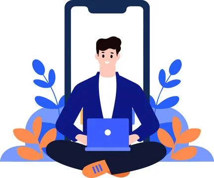 A man using social media  in flat style isolated on background Stock Illustration