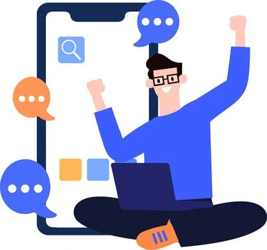 A man using social media  in flat style isolated on background Stock Illustration