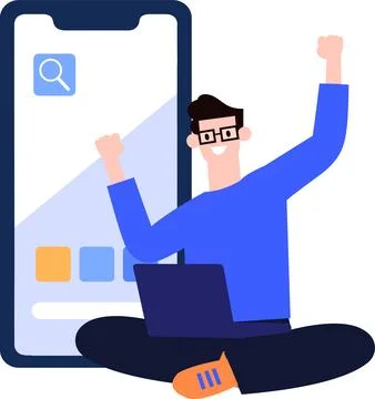 A man using social media  in flat style isolated on background Stock Illustration