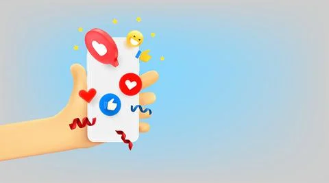 Man using social mobile application. 3d vector banner with copy space Stock Illustration