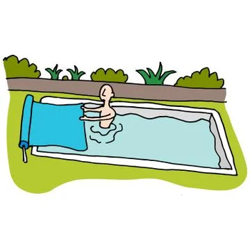 Man using solar blanket pool cover Stock Illustration
