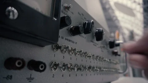 Man using Soviet satellite radio station. Old radio communication device. USSR Stock Footage 111368479