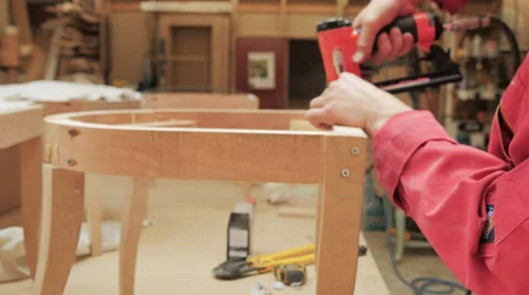 Man Using a Staple Gun on Wood 스톡 동영상 40335805
