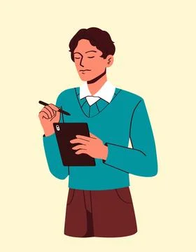 Man using stylus on digital tablet. Vector illustration Stock Illustration