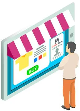 Man is using tablet with app to buy and order. Interface of application for Stock Illustration