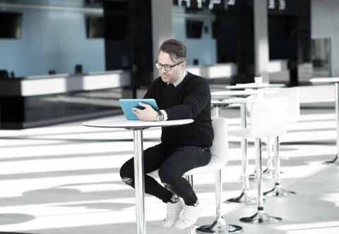 Man using tablet in cafe Stock Photos