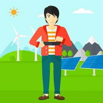 Man using tablet computer 스톡 일러스트