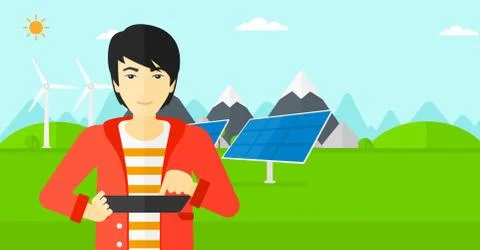 Man using tablet computer Stock Illustration