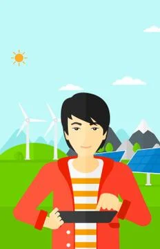 Man using tablet computer 스톡 일러스트