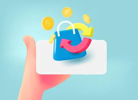 Man using tablet computer for online shopping. 3d vector illustration Ilustración de archivo