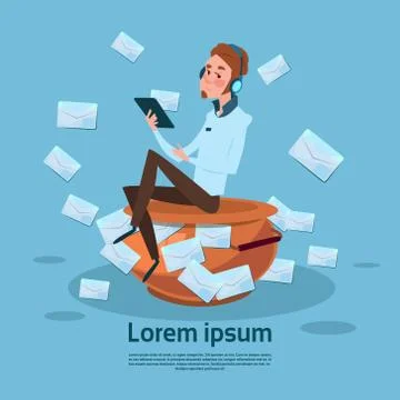 Man Using Tablet Computer Send Message Internet Texting Chat Communication Stock Illustration