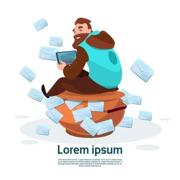 Man Using Tablet Computer Send Message Internet Texting Chat Communication Stock Illustration
