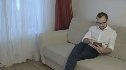 Man using tablet computer touchscreen Stock Footage 58100816