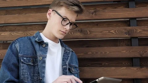 Man using tablet computer touchscreen Stock Footage 77394947