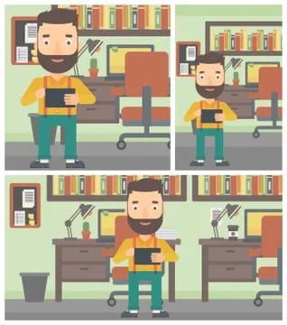 Man using tablet computer vector illustration Stock Illustration